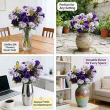 4 Artificial Flower Simulation Rose Bouquets Silk Daisies Dandelion Flowers Loose Wedding Home Party Decoration Dining Table Centerpiece, Purple  Colors - Purple - View 4