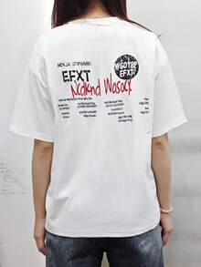 女士圆领短袖T恤，新款夏季字母印花，时尚休闲百搭宽松上衣 - 白色 - 查看 2