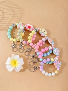 1pc Macaron Cartoon Keychain, Rainbow Donut Pendant Wristlet Accessory, Great Student Gift For Back To School Or Graduation Season - Multicolor - View 9