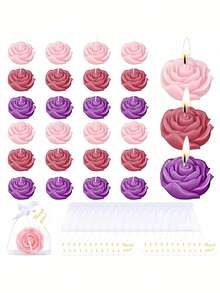 MAOMAOGUAI 24 pièces/9 pièces Coffret cadeau de bougies parfumées à la rose, comprenant un sac en organza et une carte de remerciement. Bougies parfumées en forme de rose romantique, convient pour le mariage, la fête, la demande en mariage, la décoration d'intérieur - 24 pièces - Voir 18