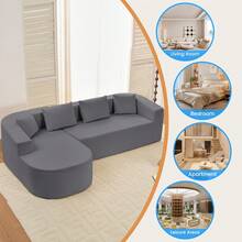 Modern 98''Chenille L-Shape Sectional Sofa With Curved Chaise,Cloud 3-Seater Sofa Couch For Apartment,Living Room - 深灰色 - 查看 7