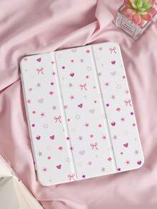 1pc Strawberry Heart & Bow Painted Tablet Case, Suitable For Galaxy Tab A8 10.5 Inch 2022, Does Not Include Stylus, Built-In Stylus Slot, 3-Fold Stand, TPU Soft Edge Protection Anti-Fall & Wear-Resistant, Magnetic Sleep/Wake, Creative/Personalized/Fun/Cute/Healing, Flip Tablet Case With Stylus Slot - Multicolor - View 2