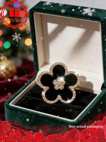 1枚18K镀金经典黑色花朵胸针，附赠礼盒，适合圣诞节、情人节及所有节日送礼。 - 花朵胸針 - 查看 2