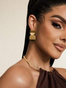 1 Pair Retro Fashion Versatile Chic 3D Smooth Metal Circle Earrings - Yellow Gold - View 2