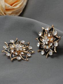 2 piezas/paquete Botones metálicos con forma de flor hueca y rhinestones, decoración de moda para coser en suéter, abrigo, traje, vestido, vestido de novia, ramo, caja de regalo de cumpleaños, accesorios DIY - multicolor - Ver 11