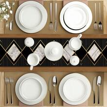 1/10pcs Marble Pattern Decorative Table Runner Set, Holiday Table Decor Fabric Table Runner, Home Decor, Gift, Table Runner & Placemat Set Suitable For Indoor And Outdoor Celebrations, Seasonal Party Accessories, Kitchen Dining Table Decor, Party Table Decoration, Home Room Table Runner, Restaurant Table Cloth - Multicolor - View 7