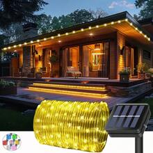 ¡Recomendado* 12m100led String Luces Solares Para Exterior,fiestas¡Top de Temporada - Dorado - Ver 3