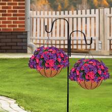 2 Sets Of Hanging Flower Baskets With Artificial Outdoor Simulation Flowers, Including 2 Hanging Flower Pots And 16 Morning Glory Flowers, Suitable For Home Decoration In Spring And Summer Porch Gardens And Terraces (2 Sets) - 紫粉色牽牛花 - 查看 11