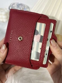 Wavhen Cartera de mujer de cuero texturizado corta, embrague clásico y versátil, billetera con cremallera ligera, monedero plegable en tres partes, puede contener tarjetas de crédito, tarjetas de identificación, monedas, billetera corta multifuncional - Multicolor - Ver 3