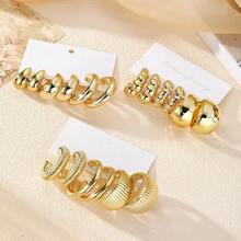 Bộ 18 khuyên tai vòng kim loại hình chữ C bất đối xứng, phong cách thời trang Châu Âu và Mỹ sang trọng tối giản, thiết kế cao cấp cá tính, sản phẩm bán chạy năm 2026. - Vàng - Xem 4