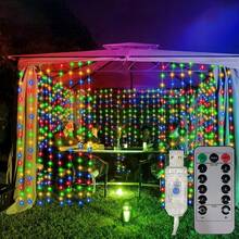 1pc USB Powered Curtain Lights, 8 Lighting Modes LED String Lights Suitable For Wedding Birthday Party House Window Camping Gazebo Decor Holiday Fairy Lights (Remote Control Batteries Not Included) - USB Plug - View 11
