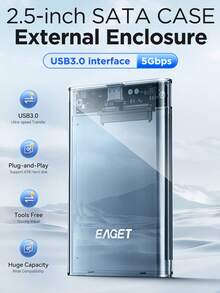 EAGET 2.5 Inch External Hard Drive Enclosure, Tool-Free Installation USB 3.0 To SATA III Adapter, Plug And Play Portable Metal Case For HDD SSD Up To 6TB, UASP Supported (Drive Not Included) - Transparent - View 4