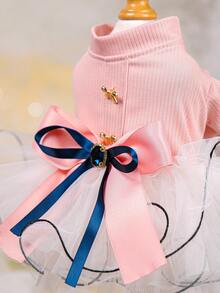 PETCIRCLE 1pc Pet Clothes Dog Cat Apparel Small Dog Puppy Pomeranian Teddy Spring Autumn Cute Pet Multi-Layer Mesh Tutu Bow Princess Dress - Pink - Multicolor - View 6