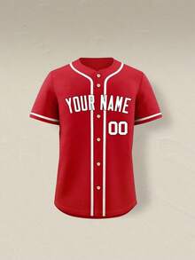 Customizable Plus Size Men's Red Baseball Jacket, Design Your Dream Team Uniform, Suitable For Fans, Athletes And Gatherings Summer Sports - Red - View 3