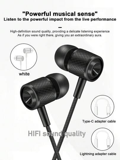 新款有线入耳式耳机，带线控，3.5mm 耳塞，低音浑厚，高音清亮，适合运动和游戏
