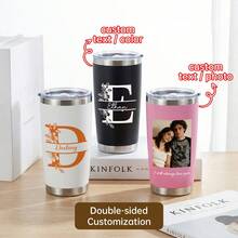 Personalized Tumbler With Your Photos And Text, Custom Tumbler With Lid & Straw, 20oz Stainless Steel Insulated Cup, Custom Brides Maid Proposal Gifts,Christmas, Anniversary, Birthday Gifts For Him Her Men Women Mom Dad,Double-Sided Printing. - Style 3 - View 2