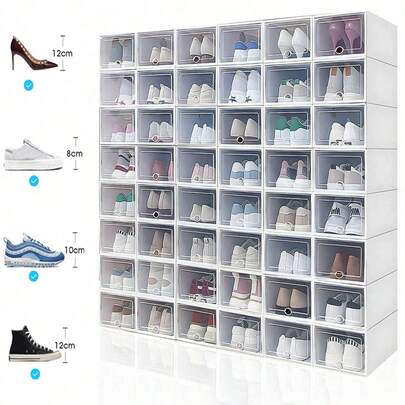3/6/14 Piezas Cajas de Zapatos Transparentes con Tapa -Zapatos Transparentes - Organizadores Apilables para Clóset, Ahorrador de Espacio Antipolvo | Fácil Armado, Plástico Duradero | Incluye Separadores para Tacones/Botas/Tenis, Se Pueden Usar como Cajas de Zapatos en Miniatura para Dormitorio, Casa, Entrada, Pasillo, Artículos de Sala de Estar, Organización y Almacenamiento en el Hogar