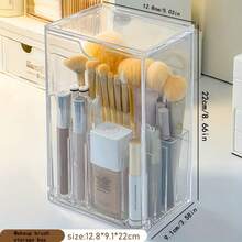 1pc Adjustable Acrylic Makeup Brush Holder - Transparent Plastic Desktop Organizer Box For Makeup Brushes, Beauty Tools, And Perfume - Multicolor - View 8