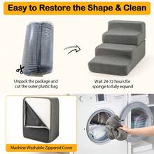 COSTWAY 4-Step Foam Dog Stairs Foldable Dog Ramp W/ Non-Slip Bottom, Grey - Grey - View 7