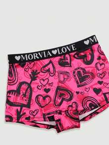 Dircho 5条装女士爱心红唇字母印花撞色包边平角内裤，舒适柔软弹力腰带，女士内衣裤 - 彩色 - 查看 4