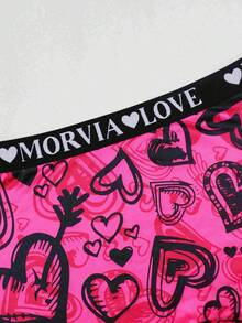 Dircho 5条装女士爱心红唇字母印花撞色包边平角内裤，舒适柔软弹力腰带，女士内衣裤 - 彩色 - 查看 5