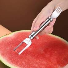 [2 Pack] Watermelon Fork Slicer Cutter Slicer Tool, 2-In-1 Stainless Steel Fruit Cutter, Dual Head Fr - Silver - View 6