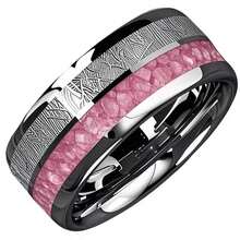 Men's Tungsten Ring, Inlaid With Pink Rose Quartz And Meteorite Patterns, Valentine's Day Gift, Exquisite And Fashionable Ring Is The Perfect Gift For Women, Romantic Gift, Anniversary, New Year's Eve, Men's Creative Gift, Men's Christmas Gift - Dual-slot Powder - View 9
