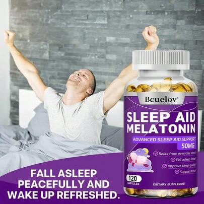  Bcuelov Nighttime Softgels - Containing L-Theanine, Magnesium, And Lemon Balm - Supports Eye Health And Sleep Quality - 120 Softgels