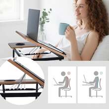 Mesa para Cama Plegable 2 en 1 con Superficie Inclinable y Bandeja Plana, Escritorio Plegable y Portátil con 4 Ángulos Ajustable - amarillo - Ver 7