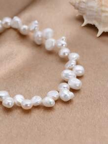 1pc 18K Gold Plated Natural Pearl Asymmetrical Teardrop Anklet, Mother's Day, Valentine's Day, Birthday, Wedding, Engagement, Bridal Gift - White - View 2