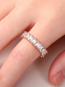 1 chiếc nhẫn đá Cubic Zirconia tuyệt đẹp dành cho nữ, thích hợp làm quà tặng Ngày Valentine, đám cưới, kỷ niệm hoặc trang sức dự tiệc. - Hoa hồng vàng - Xem 9