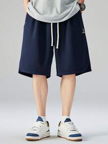 Plus Size Men's Loose Breathable Quick-Dry Basketball Shorts, Slimming American Style - Blue - View 3