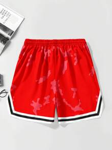 Pantalones cortos deportivos con estampado de letras, cintura con cordón y bolsillos, estilo Y2K para hombres - Rojo - Ver 2