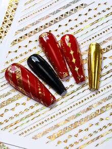 12 Sheets Laser Golden Moon Star Moon Nail Stickers Heart Arrows, Radiant Stars, Alphabet Stripes Bohemian Style Nail Decals Self-Adhesive Nail Art Dekorationen Manicure Decal 8*10cm - Multicolor - View 6