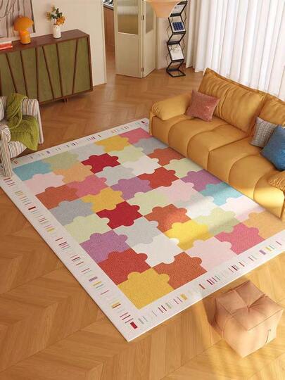 1件复古优雅彩色拼图图案地毯，可作房间装饰地毯、家居装饰地毯、沙发垫、卧室装饰地毯、小型地毯、现代创意时尚地毯、客厅地毯、卧室地毯、户外地毯、可水洗地毯、男孩女孩礼物、感恩节地毯，柔软且可机洗，适用于客厅、办公室、咖啡厅和阳台装饰