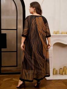 Solessence Plus Size Graphic Print Contrast Trim Dress Black Elegant Summer - Black - View 2