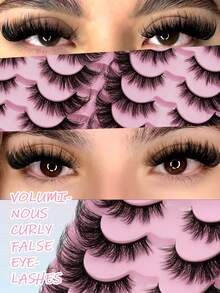 14对装超值装 3D蓬松轻盈自然浓密假睫毛，猫眼款，柔软可重复使用，易于佩戴，适合日常、派对、约会及各种场合 - 濃密款 - 查看 2