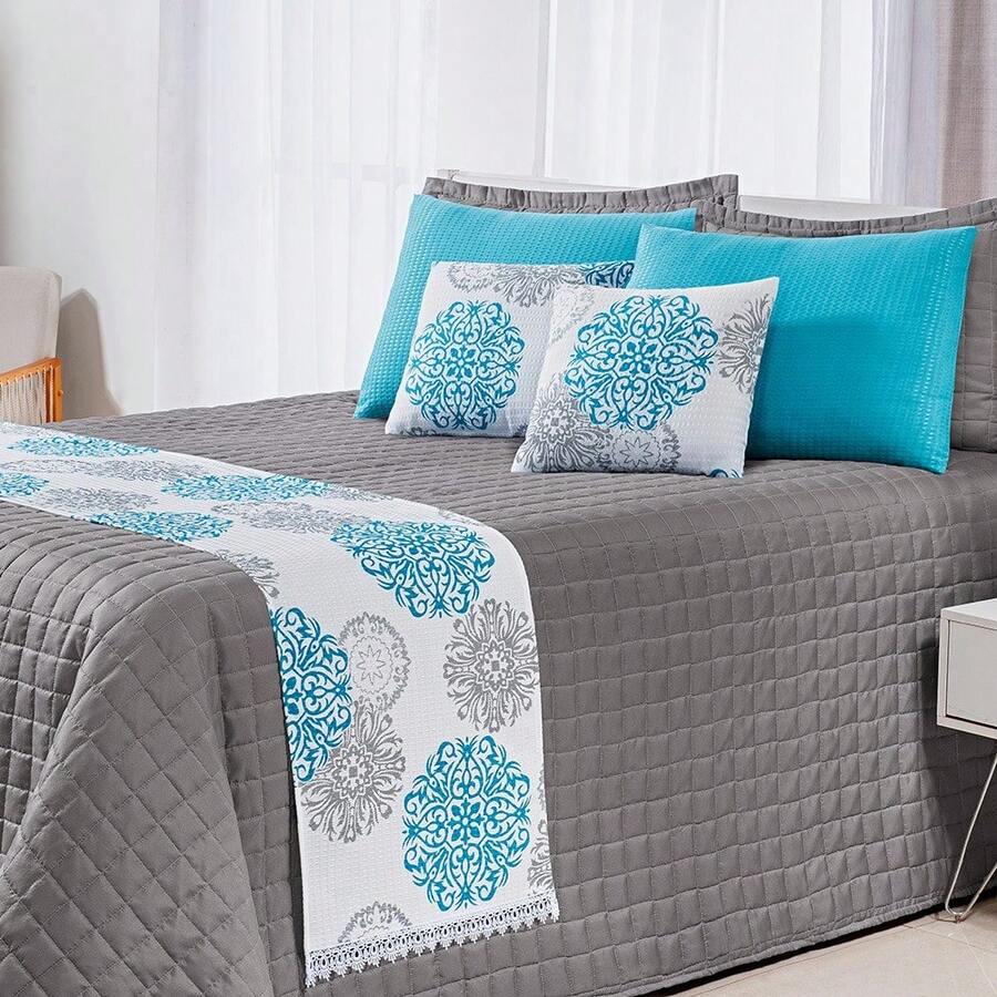Kit Peseira de Cama com Capas de Almofadas Piquet 3 Peças - Cinza - Visão 1