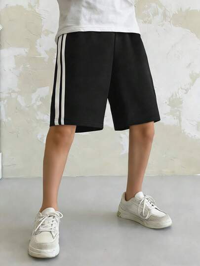 1件装青少年男童夏季户外运动休闲拼接百慕大短裤