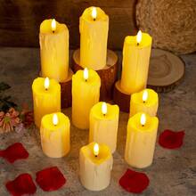 Set de 3 luces de vela LED a batería - Batería incluida, Set de velas como regalo, Adecuado para centro de mesa de boda, propuesta, decoración, regalos, decoración del hogar, velas electrónicas realistas - Blanco marfil secado con cera - Ver 4