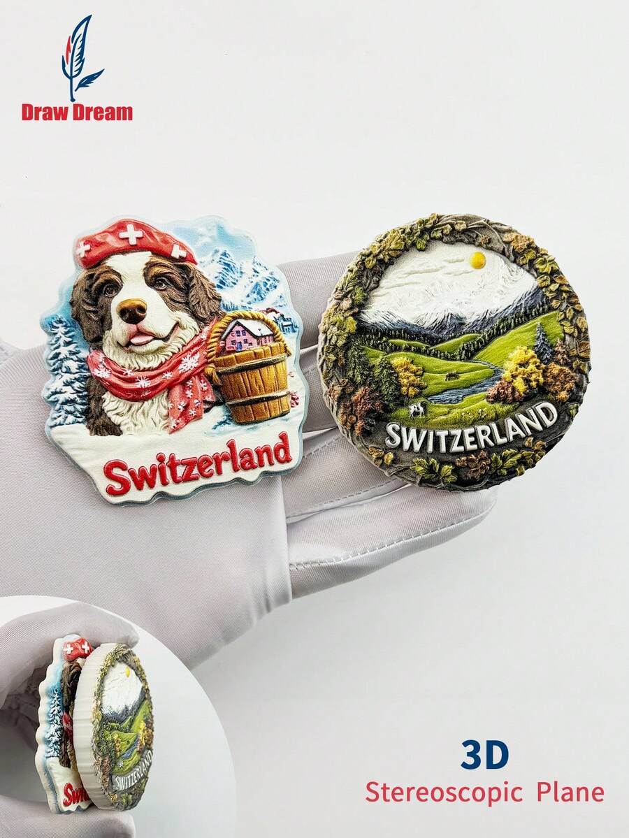1 buc magnet de frigider stereo 3D elvețian pitoresc și drăguț cățeluș, colecție de suveniruri de călătorie mondială, potrivit pentru acasă, decor de birou, autocolant magnetic personalizat pentru frigider, decor de casă, bucătărie, cameră, birou, cadou artizanal pentru dulap, suvenir de sărbători, cadou mic rafinat - Magneți exclusivi pentru frigider - Vizualizare 1