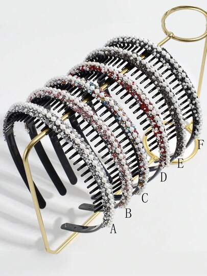 1pc Women's Fashionable Versatile Faux Pearl & Rhinestone Embellished Hair Hoop, Suitable For Daily Wear