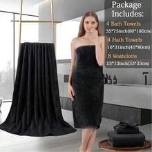 8pcs Oversized Bath Towel Set-2 Extra Large Bath Towel Sheets, 2 Hand Towels, 4 Washcloths Soft Highly Absorbent Quick Dry Shower Towels For Bathroom Beach Chair Hotel And Spa, Wash Cloths - Màu đen - Họa tiết hoa châu Âu - Xem 2