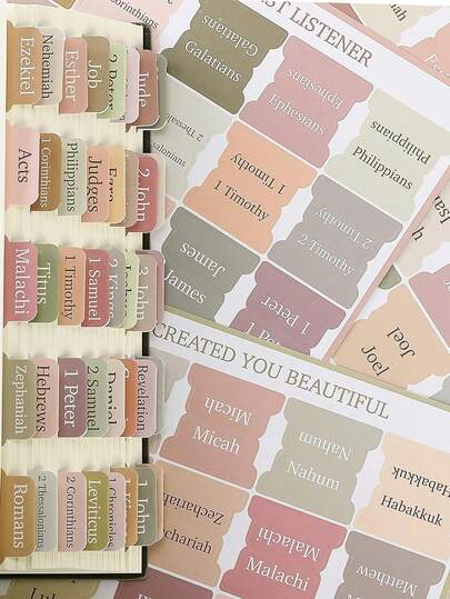 一套（5张）波西米亚风格圣经索引贴纸，励志标签，用于整理信仰书籍，圣经书签，圣经学习索引，男女通用，圣经参考标签，圣经索引贴纸，圣经书籍标签