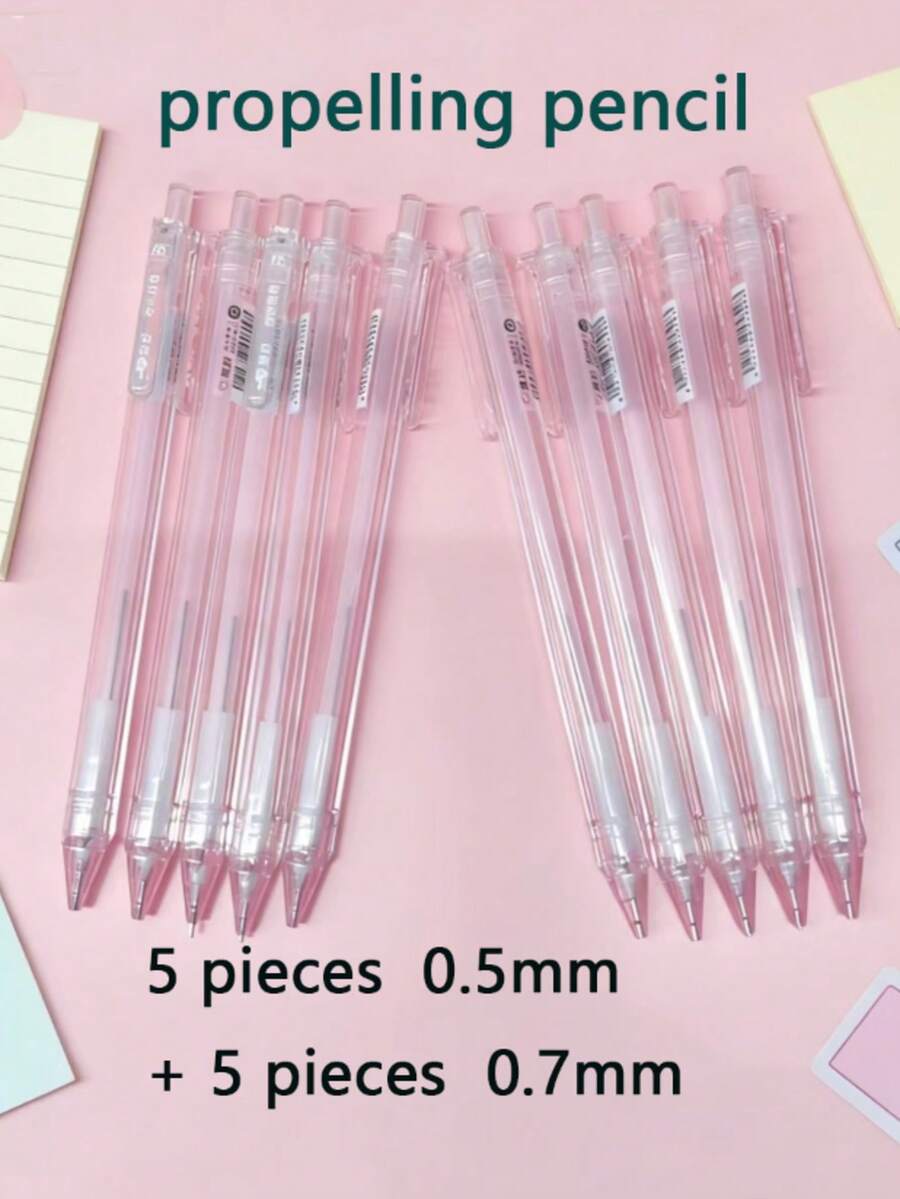 10支透明自动铅笔，包含5支0.5毫米和5支0.7毫米透明笔杆，学生考试文具，轻巧便捷，返校必备 - 0.5mm+0.7mm套裝 - 查看 1