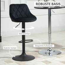 Set Of 2 High Stools, Adjustable Height, Black, With Footrest, Velvet And Metal Material, Dimensions 46x48x83 - 104 Cm. - Black - View 4