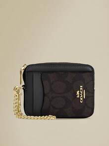 Coach Mini Skinny ID Case Multipurpose Card Case Wallet Signature Design Ideal for Everyday Use Valentine's Day Accessory Stylish Card Holder for Men and Women Versatile Compact Design Perfect for All Occasions - 深棕色 - 查看 1