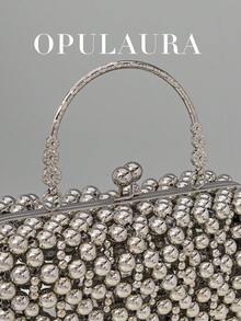 OpulAura 春季新款枪灰色仿珍珠手提包，女士派对手拿包，适合宴会、鸡尾酒会、婚礼及其他场合 - 槍色 - 查看 7