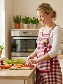 1pc Multi-Color Fashionable Cartoon Bouquet Cotton Apron, Cute & Stylish, Breathable Cotton, Multi-Functional Pocket Design, Front Flower Apron, Suitable For Holiday Gifts, Home Kitchen Cooking Apron, Protective Clothing - Multicolor - View 1