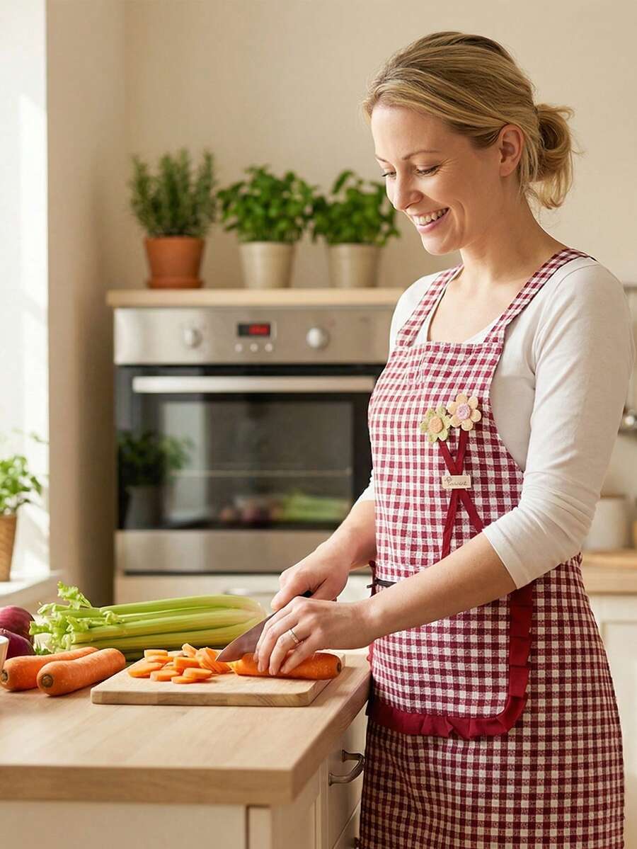 1pc Multi-Color Fashionable Cartoon Bouquet Cotton Apron, Cute & Stylish, Breathable Cotton, Multi-Functional Pocket Design, Front Flower Apron, Suitable For Holiday Gifts, Home Kitchen Cooking Apron, Protective Clothing - Multicolor - View 1